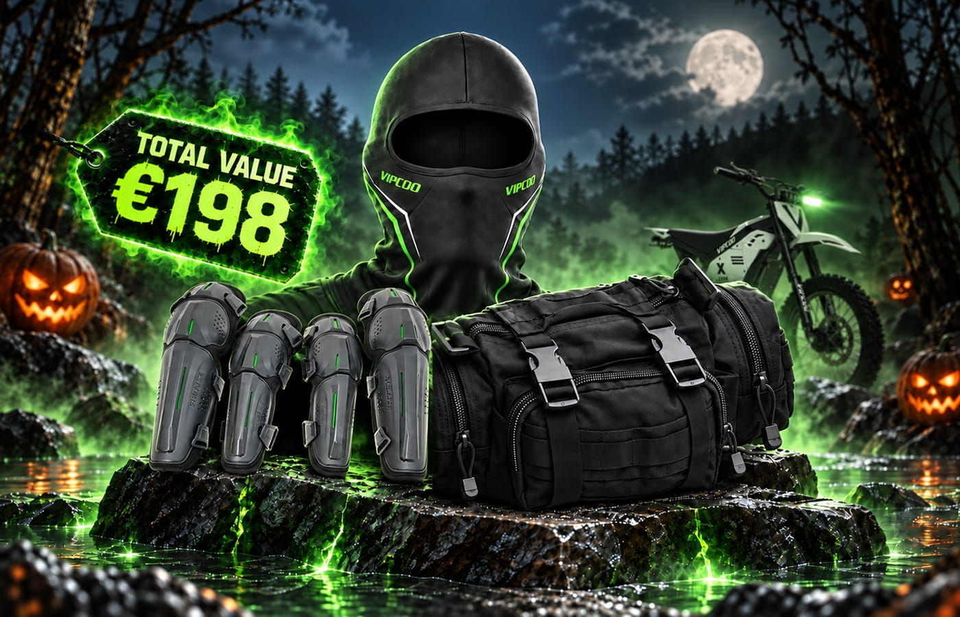 Three free H2 extras: protective gear, riding mask and dirt-bike bag