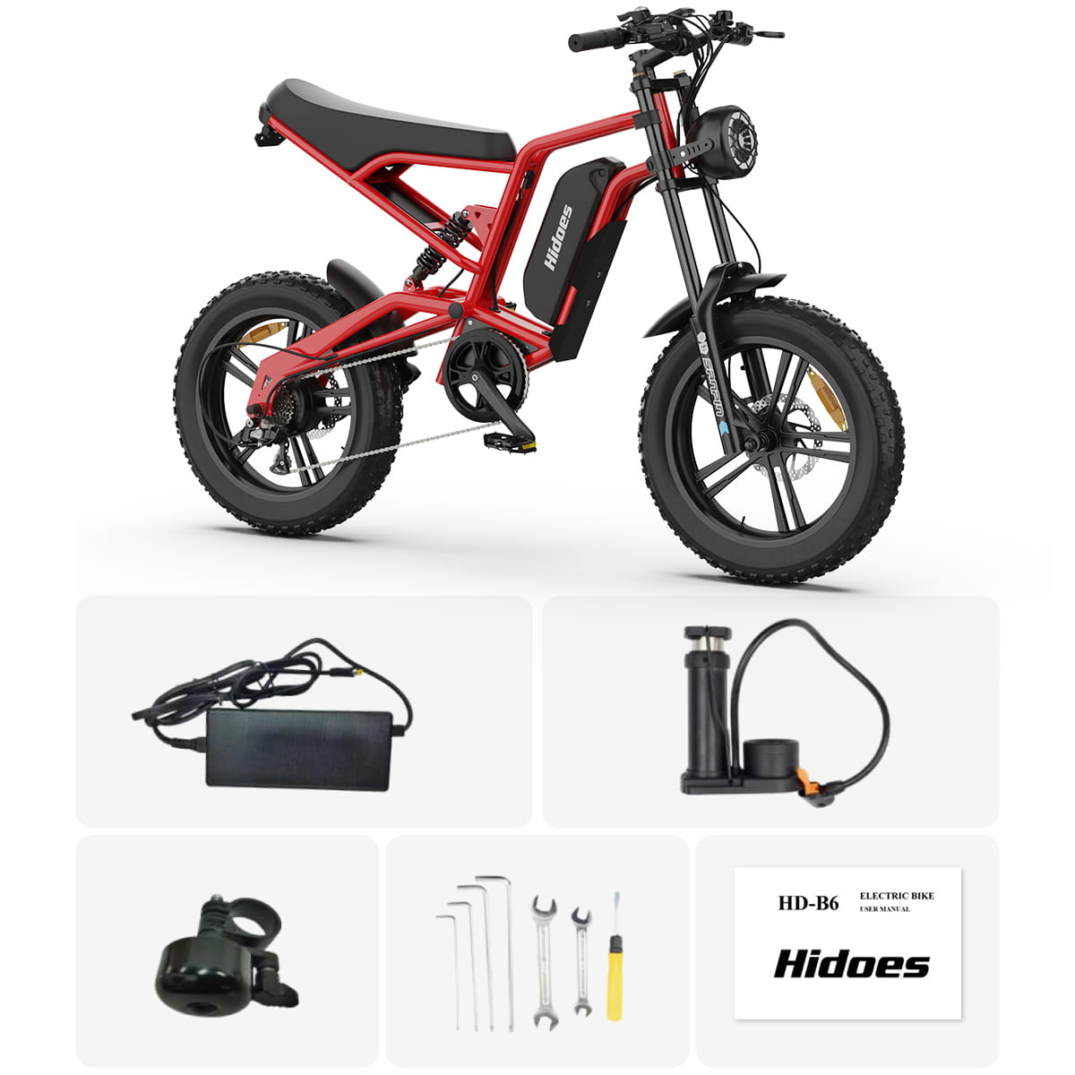 Hidoes B6 Electric Bike 48V 15.6Ah 20” Fat Tire Ebike for Adults