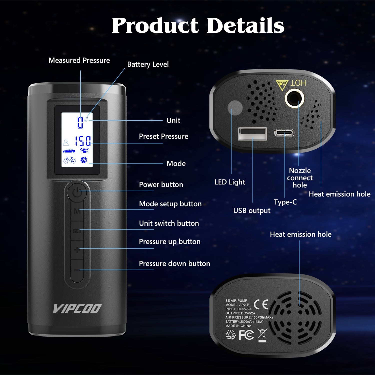VIPCOO Electric Air Pump